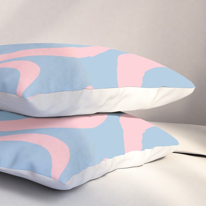 Light Blue and Pink Modern Retro Liquid Swirl Abstract Pattern Pillow Sham Gallery Image 3