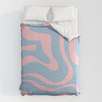 Light Blue and Pink Modern Retro Liquid Swirl Abstract Pattern Comforter Gallery Image 6