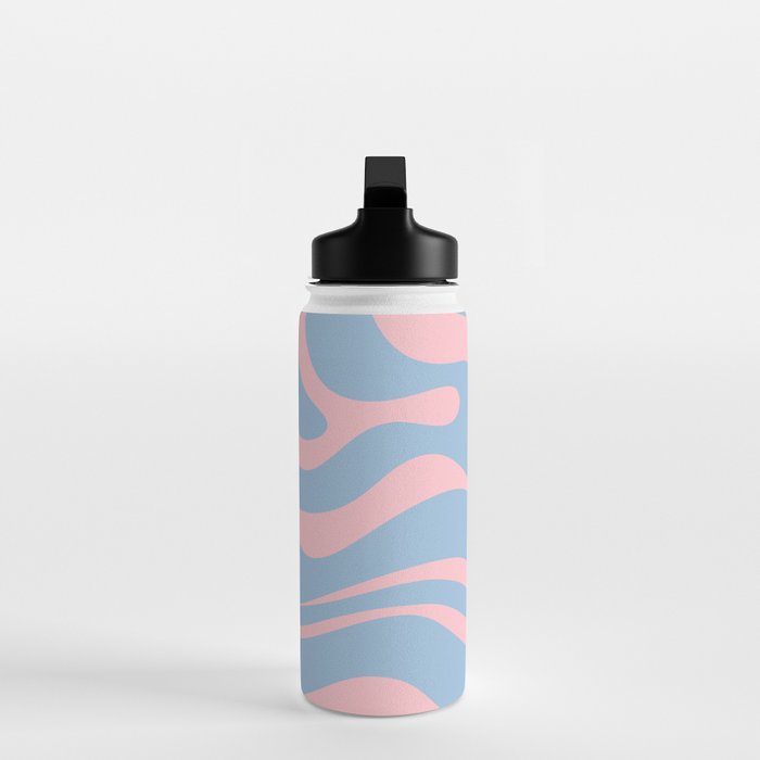 Light Blue and Pink Modern Retro Liquid Swirl Abstract Pattern Water Bottle Gallery Image 3