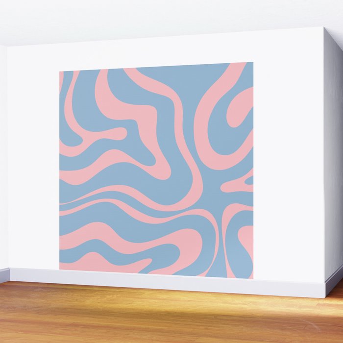 Light Blue and Pink Modern Retro Liquid Swirl Abstract Pattern Wall Mural Gallery Image 2