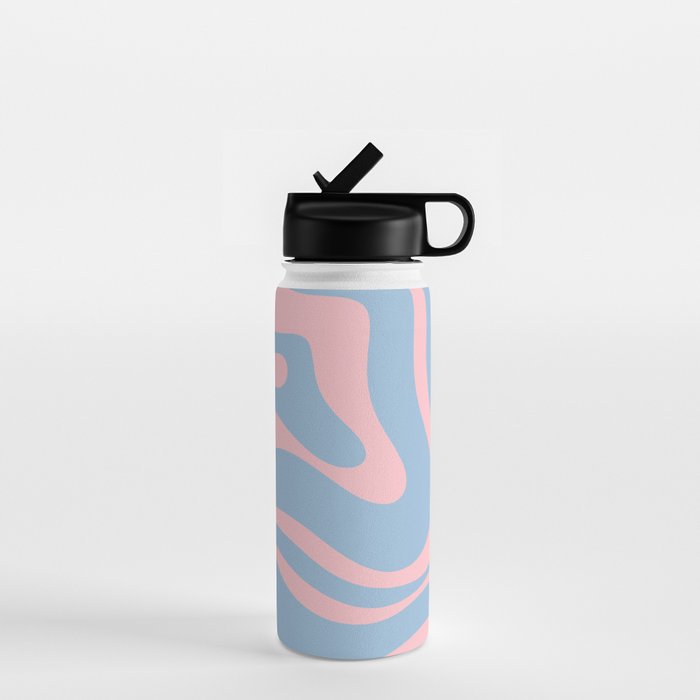 Light Blue and Pink Modern Retro Liquid Swirl Abstract Pattern Water Bottle Gallery Image 1