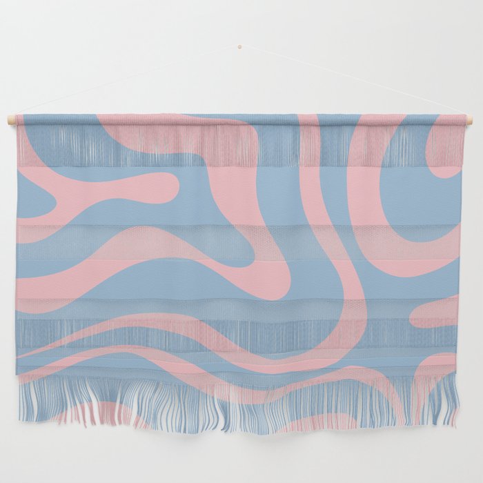 Light Blue and Pink Modern Retro Liquid Swirl Abstract Pattern Wall Hanging Gallery Image 1