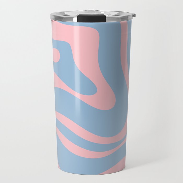 Light Blue and Pink Modern Retro Liquid Swirl Abstract Pattern Travel Mug Gallery Image 1