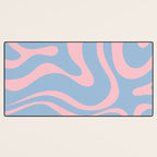 Light Blue and Pink Modern Retro Liquid Swirl Abstract Pattern Desk Mat Gallery Image 3