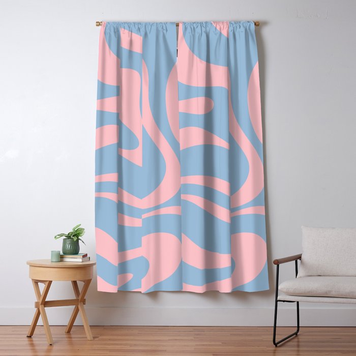 Light Blue and Pink Modern Retro Liquid Swirl Abstract Pattern Window Curtain Gallery Image 1