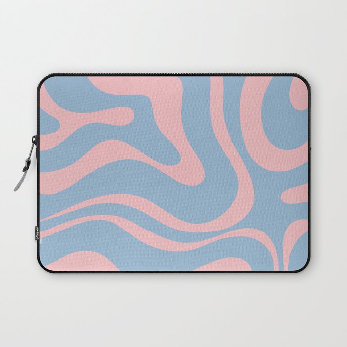 Light Blue and Pink Modern Retro Liquid Swirl Abstract Pattern Laptop Sleeve Gallery Image 1