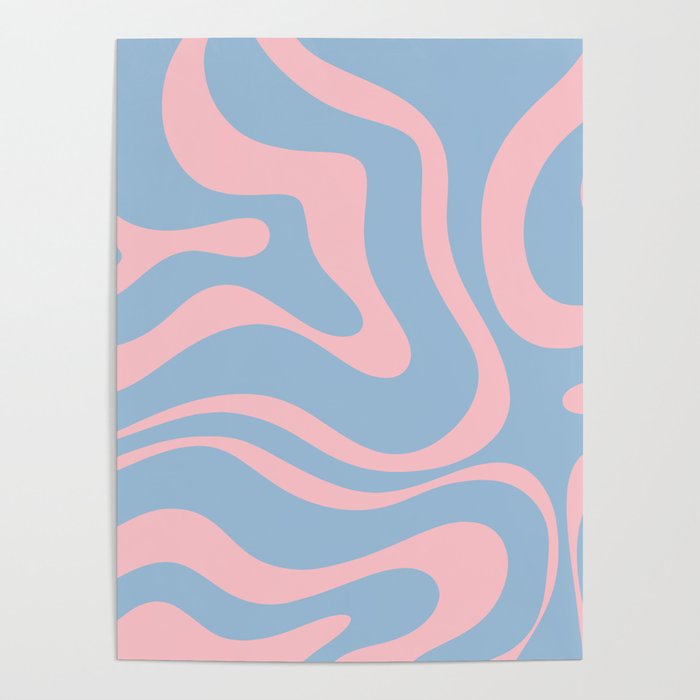Light Blue and Pink Modern Retro Liquid Swirl Abstract Pattern Poster Gallery Image 4