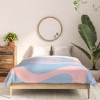Light Blue and Pink Modern Retro Liquid Swirl Abstract Pattern Comforter Gallery Image 3