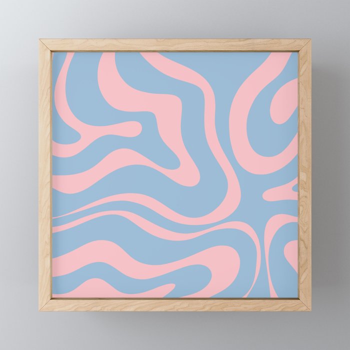 Light Blue and Pink Modern Retro Liquid Swirl Abstract Pattern Mini Art Print Gallery Image 1