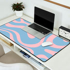 Light Blue and Pink Modern Retro Liquid Swirl Abstract Pattern Desk Mat Gallery Image 2
