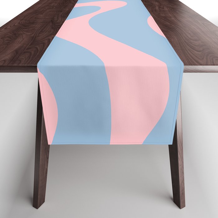 Light Blue and Pink Modern Retro Liquid Swirl Abstract Pattern Table Runner Gallery Image 1