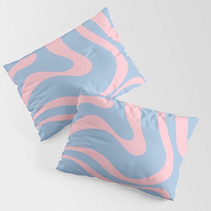 Light Blue and Pink Modern Retro Liquid Swirl Abstract Pattern Pillow Sham Gallery Image 1
