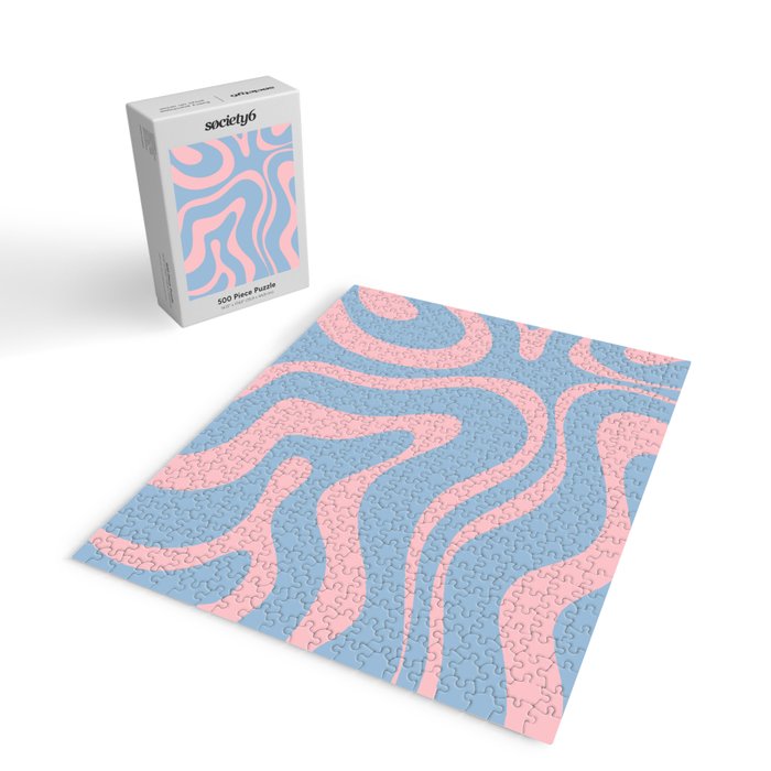 Light Blue and Pink Modern Retro Liquid Swirl Abstract Pattern Jigsaw Puzzle Gallery Image 2
