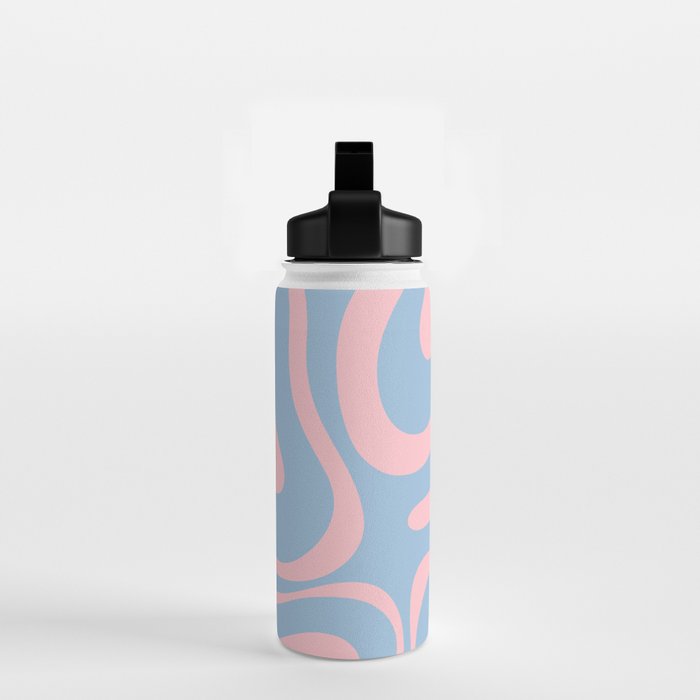 Light Blue and Pink Modern Retro Liquid Swirl Abstract Pattern Water Bottle Gallery Image 2