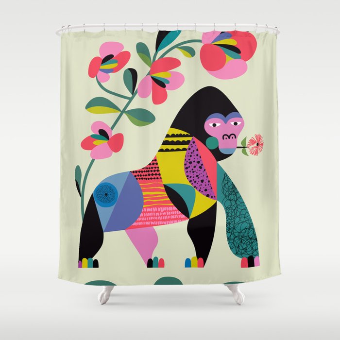 Mid Century Modern Gorilla Shower Curtain Gallery Image 1