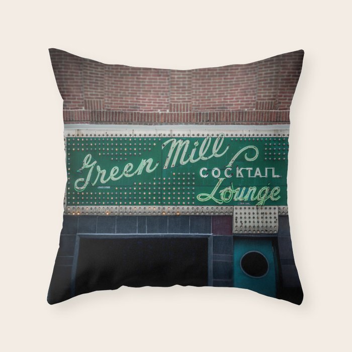 Green Mill Cocktail Lounge Vintage Neon Sign Uptown Chicago Throw Pillow Gallery Image 6