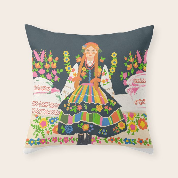 Polish folk girl Throw Pillow Gallery Image 1