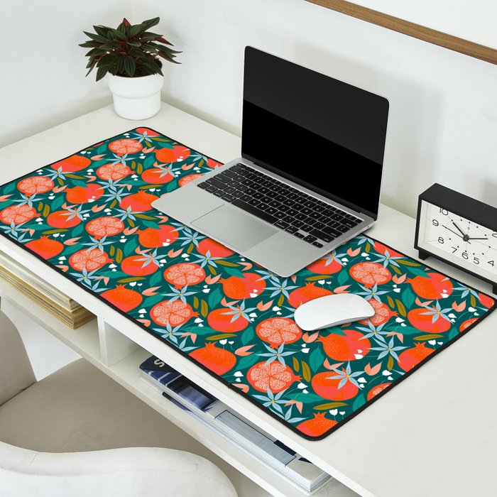 Summer Pomegranate, Tropical Fruit Illustration, Colorful Eclectic Bohemian Juicy Summer Botanical Desk Mat Gallery Image 2