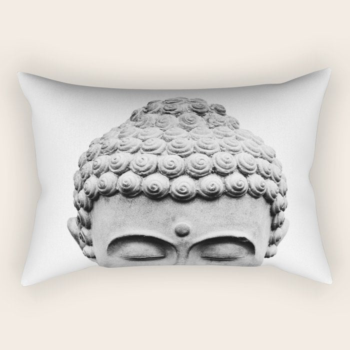Shy Buddha - Black and White Photography Rectangular Pillow Gallery Image 2