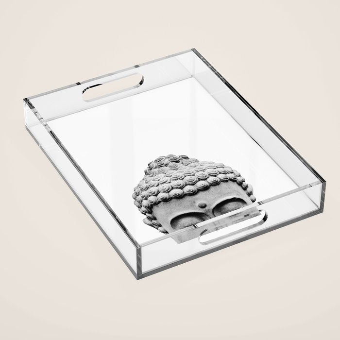 Shy Buddha - Black and White Photography Acrylic Tray Gallery Image 1