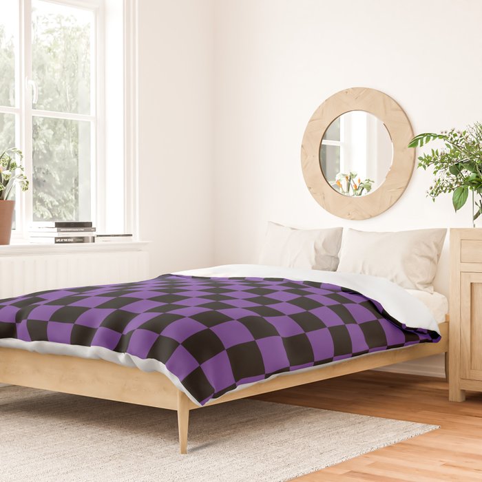 Halloween Purple and Black Checkerboard Pattern SM Duvet Cover Gallery Image 2