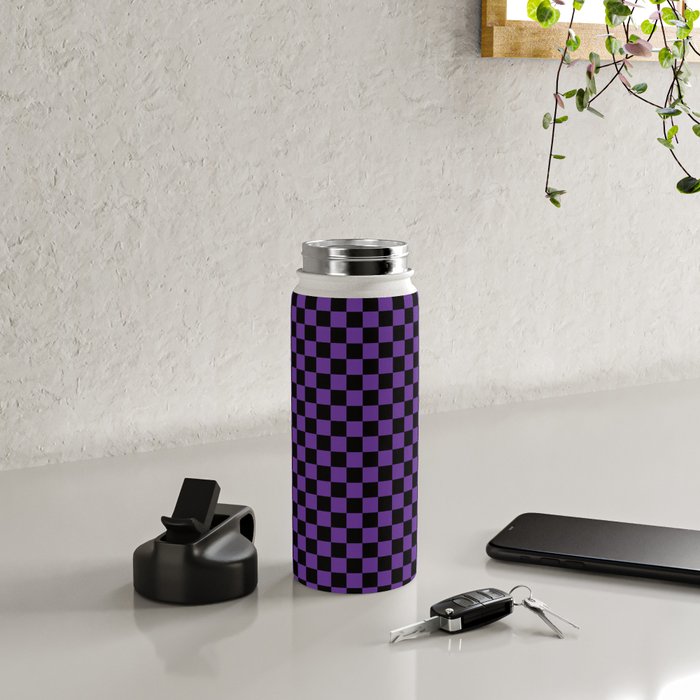 Halloween Purple and Black Checkerboard Pattern SM Water Bottle Gallery Image 4