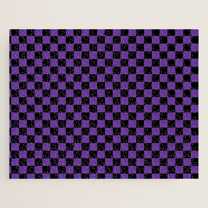 Halloween Purple and Black Checkerboard Pattern SM Jigsaw Puzzle Gallery Image 1
