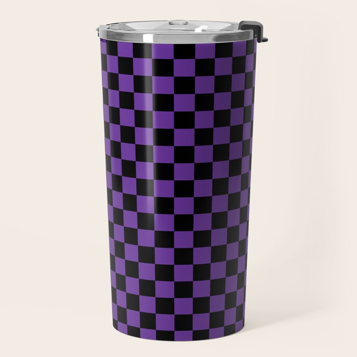 Halloween Purple and Black Checkerboard Pattern SM Travel Mug Gallery Image 2