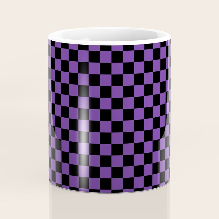 Halloween Purple and Black Checkerboard Pattern SM Coffee Mug Gallery Image 4