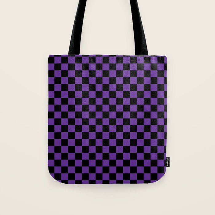 Halloween Purple and Black Checkerboard Pattern SM Tote Bag Gallery Image 1