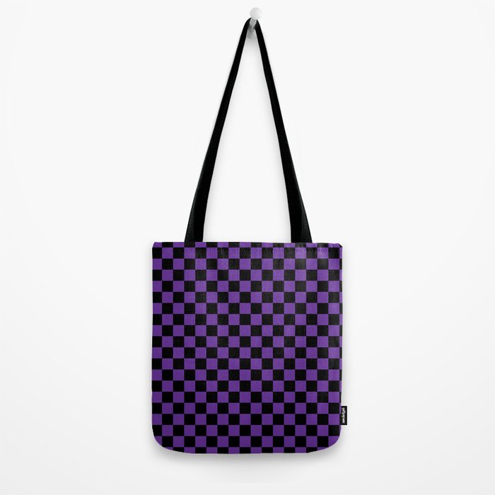 Halloween Purple and Black Checkerboard Pattern SM Tote Bag Gallery Image 2
