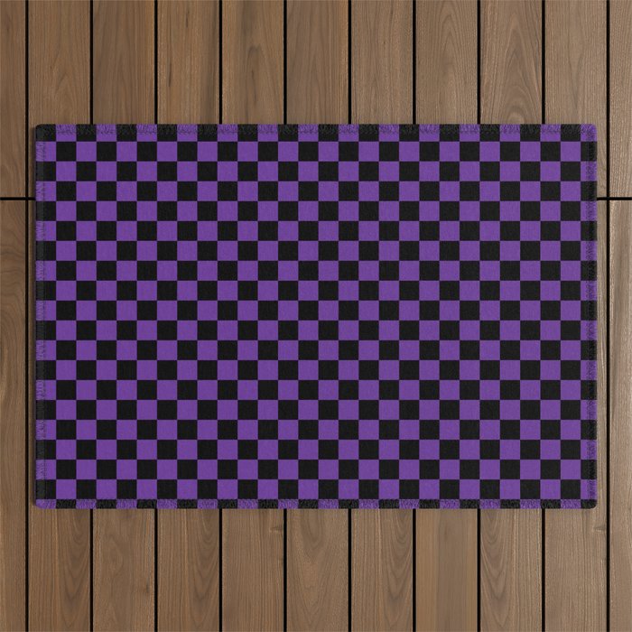 Halloween Purple and Black Checkerboard Pattern SM Outdoor Rug Gallery Image 1
