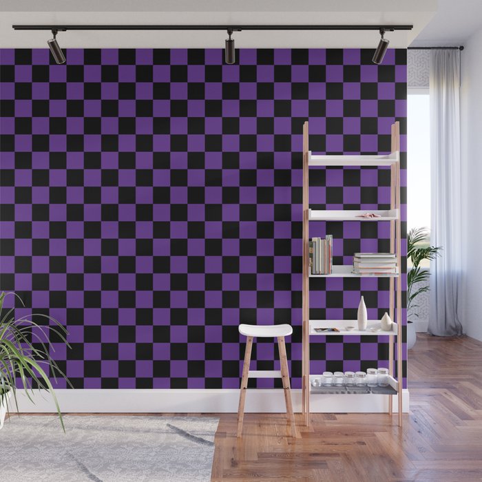 Halloween Purple and Black Checkerboard Pattern SM Wall Mural Gallery Image 1