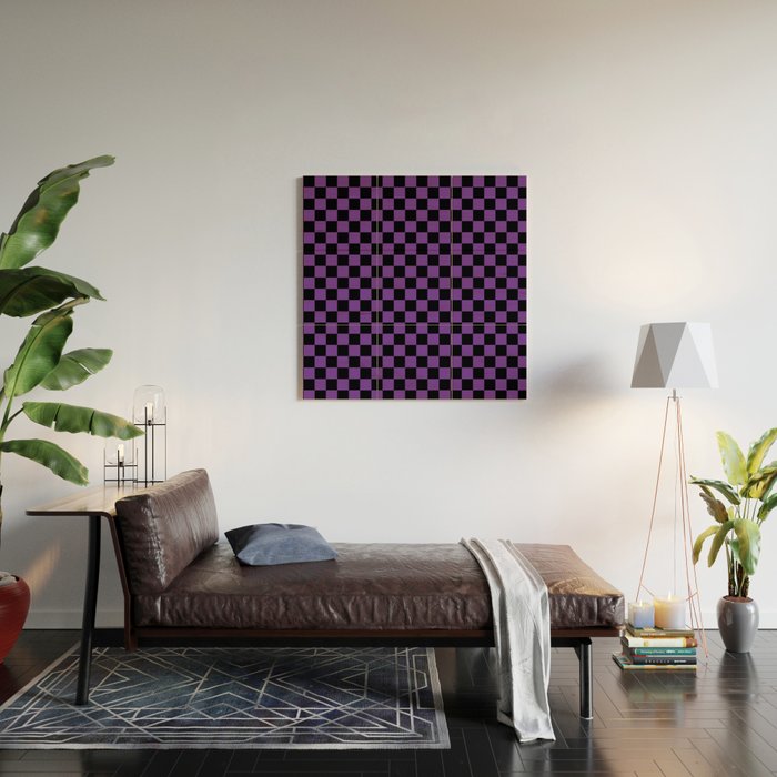 Halloween Purple and Black Checkerboard Pattern SM Wood Wall Art Gallery Image 2