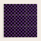 Halloween Purple and Black Checkerboard Pattern SM Wood Wall Art Gallery Image 1