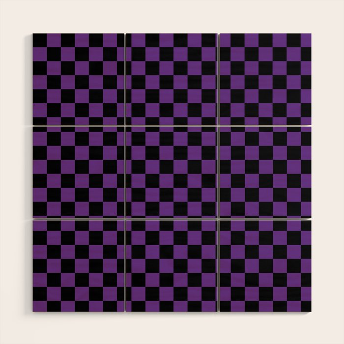 Halloween Purple and Black Checkerboard Pattern SM Wood Wall Art Gallery Image 1