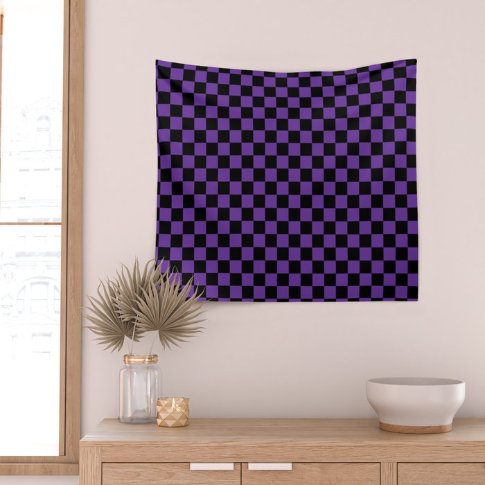 Halloween Purple and Black Checkerboard Pattern SM Wall Tapestry Gallery Image 2
