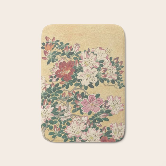 Vintage Flowers Azalea Japanese Painting Bath Mat Gallery Image 1