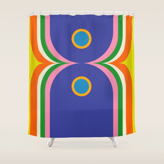Fun Bold Colorful Mod Curves Retro Abstract Shower Curtain Gallery Image 1