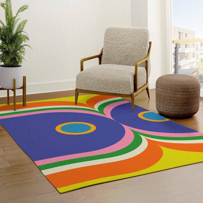 Fun Bold Colorful Mod Curves Retro Abstract Rug Gallery Image 3