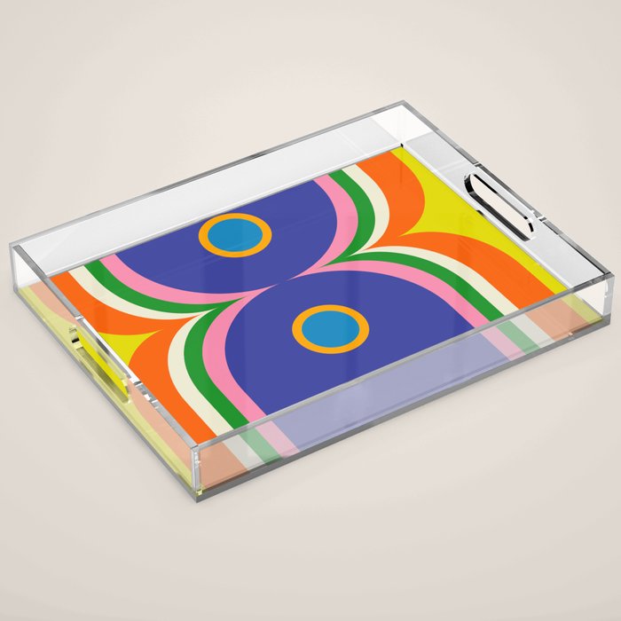 Fun Bold Colorful Mod Curves Retro Abstract Acrylic Tray Gallery Image 1