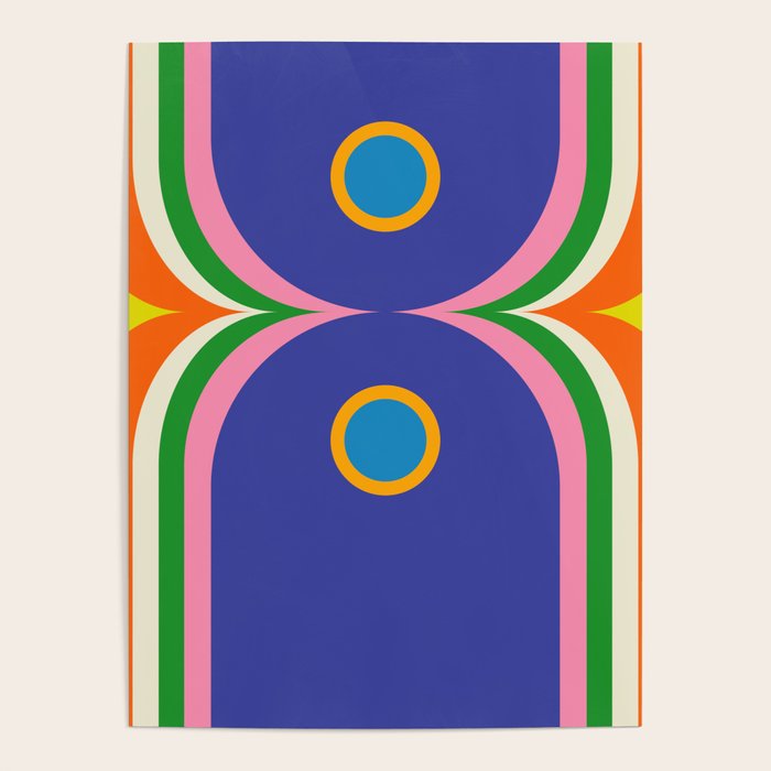 Fun Bold Colorful Mod Curves Retro Abstract Poster Gallery Image 1