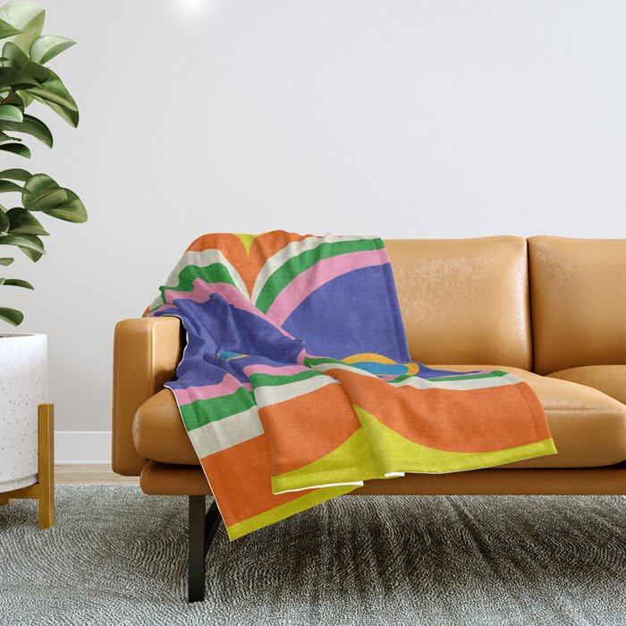 Fun Bold Colorful Mod Curves Retro Abstract Throw Blanket Gallery Image 1