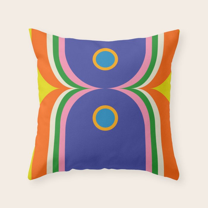 Fun Bold Colorful Mod Curves Retro Abstract Throw Pillow Gallery Image 1