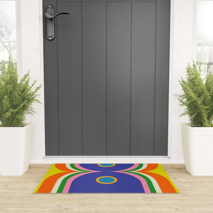 Fun Bold Colorful Mod Curves Retro Abstract Welcome Mat Gallery Image 3
