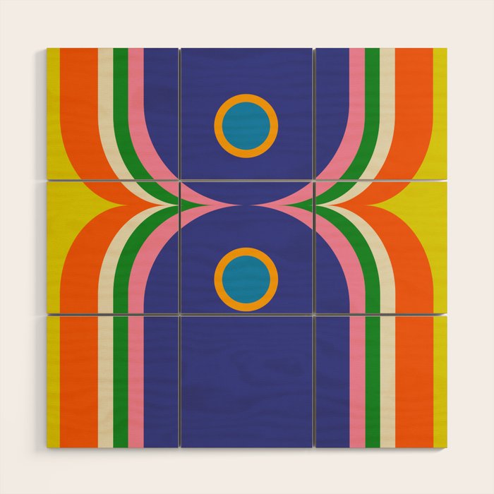 Fun Bold Colorful Mod Curves Retro Abstract Wood Wall Art Gallery Image 1