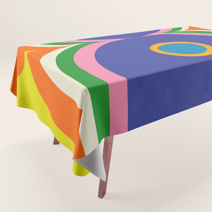 Fun Bold Colorful Mod Curves Retro Abstract Tablecloth Gallery Image 1
