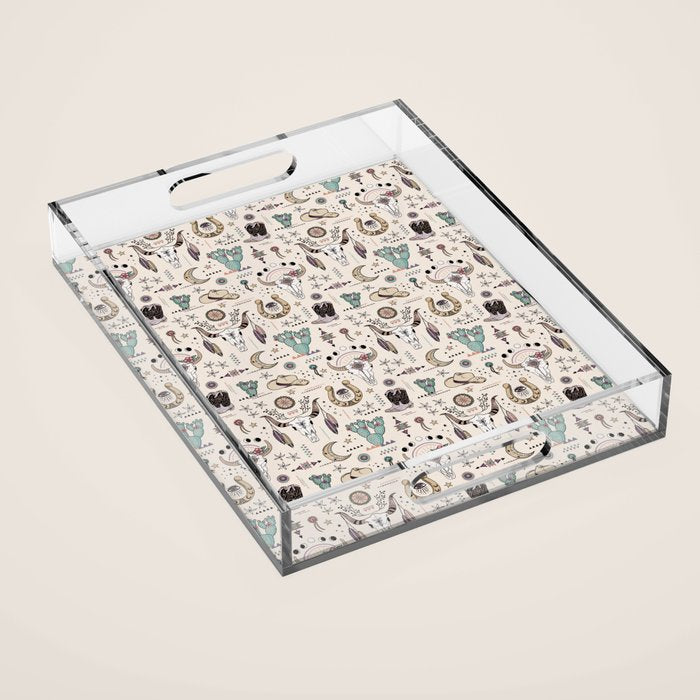 Boho Tribal Cowgirl Ephemera - cream Acrylic Tray Gallery Image 1