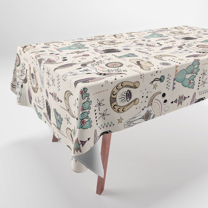 Boho Tribal Cowgirl Ephemera - cream Tablecloth Gallery Image 1