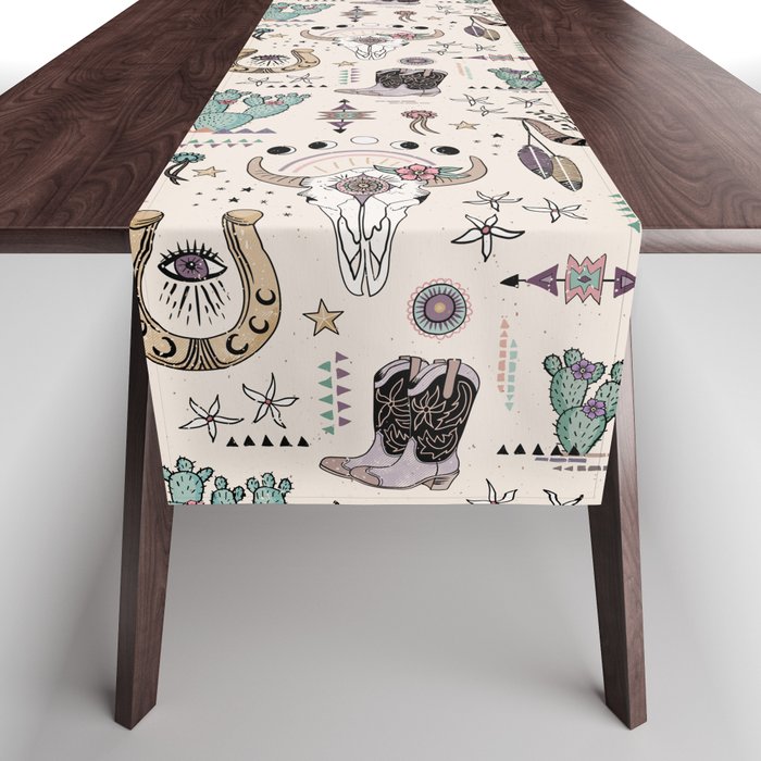 Boho Tribal Cowgirl Ephemera - cream Table Runner Gallery Image 1